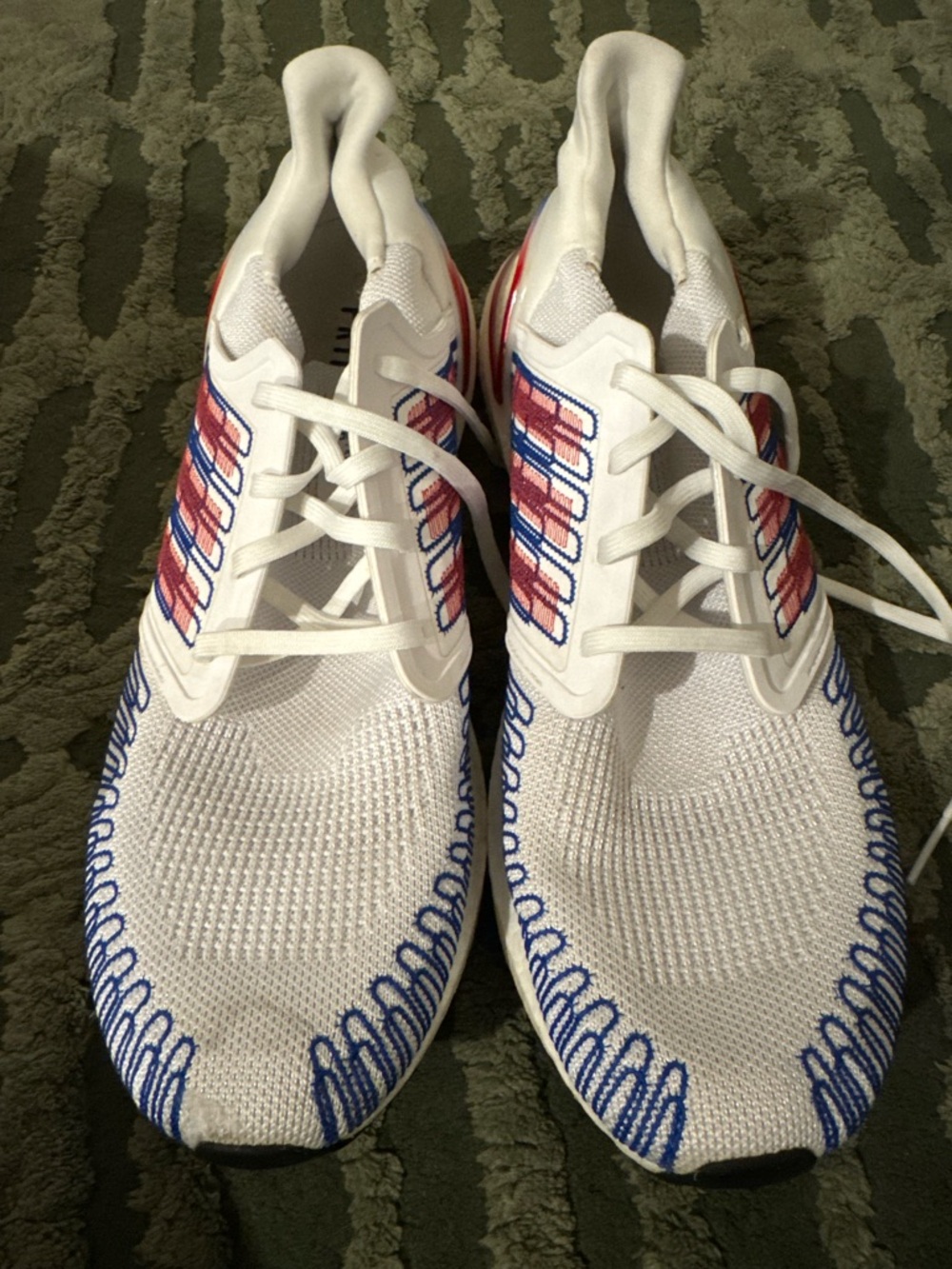 adidas White Primeblue Knit Sneakers with Blue & Red Details - Picture 5 of 6